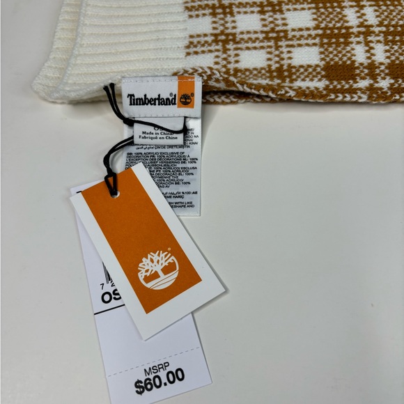 Timberland Knit Scarf Plaid Brown and Cream - Picture 3 of 7